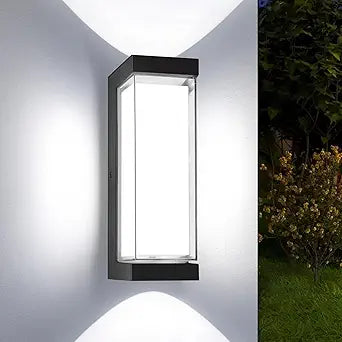 LED Exterior Lighting Fixtures, 24W IP65 Waterproof Outdoor Wall Sconce, 3000LM 6000K Porch Lights with Double Lampshades, Black Wall Lamps for Outside, Modern Wall Mount Lighting for Entryway