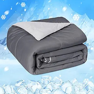 HOMFINE Cooling Comforter Japanese Double-Sided Cold Tech Fabric Cooling Blanket for Night Sweats Hot Sleepers, Q-Max 0.45 Soft Breathable Silky Smooth Lightweight Grey Summer Comforter King
