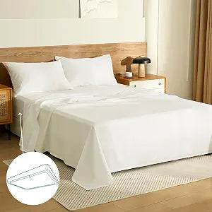 100% Egyptian Long-Staple Cotton King Sheet Set with Drawstring and 360Elastic for Tight Fit, 4PCS 1000TC Sateen King Sheets Bed Sheet Set, Deep Pocket Fits 9" to 16" Mattress, Luxury Soft