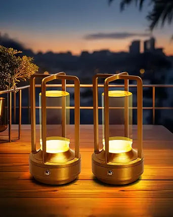 Set of 2 Cordless Table Lamps Rechargeable LED Desk Lamps Gold