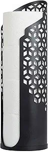 Better Living Rollo Hexacube Toilet Tissue Reserve, Bathroom Paper Storage Holder Stand for 4 Jumbo Rolls, Metal Freestanding Toilet Paper Tissue Roll Holder, No Assembly, Matte Black
