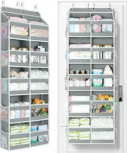 Yecaye 5-Tier Over The Door Organizer Dual-Column, 80lbs Load Over the Door Storage of 10 Compartments, Heavy Duty Door Organizer Hanging for Bedroom Closet Nursery Bathroom Pantry, Gray, 2 Pack