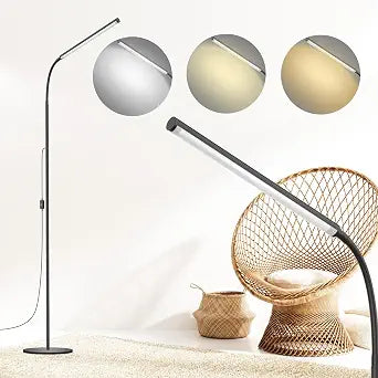 15W Floor Lamp with Touch Control Adjustable Brightness 3500K-7000K 360 Gooseneck LED Floor Lamps Eye-Caring Floor Lamp for Living Room, Bedroom & Office Stepless Dimming Standing Lamp