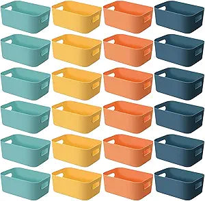 Geetery 24 Pcs Plastic Storage Bins, 10 x 7 x 4 Multiple Color Containers Pantry Baskets with Handles Organizing Bins for Kitchen Bathroom Organizer Cupboard Box on Shelves