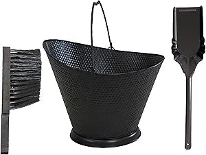 Sunnydaze 5-Gallon Fireplace Ash Bucket with Shovel and Brush - Iron Ash Bucket for Indoor Fireplaces or Outdoor Fire Pits
