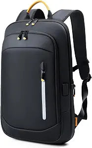 Slim Laptop Backpack for Men, 15.6 Inch Expandable Business Travel Backpack with USB Charging Port, Lightweight Work Computer Bag, 600D Waterproof Durable Backpack, Black