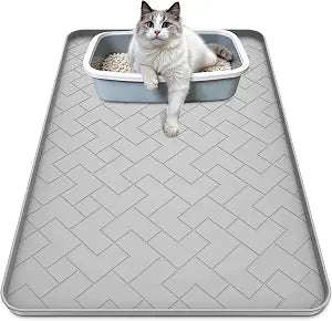Silicone Cat Litter Mat XL for Litter Box-Extra Large Cat Litter Mat 41" X 29" to Clean, Waterproof, Urine-Proof, Non-Slip Kitty Litter Mats for Floor, Keeping the Floor Clean and TidyGray