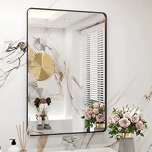 WEER Black Framed Bathroom Mirror, 24X36 Inch Rounded Rectangle Black Bathroom Mirror, Matte Black Bathroom Vanity Mirror for Wall, Anti-Rust, Tempered Glass, Hangs Horizontally or Vertically