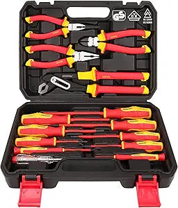 Insulated Screwdriver & Pliers Set: 14-Piece VDE Insulated Set 1000V Insulated Electrician Tool Set with Magnetic Phillips, Slotted Screwdrivers and Insulated Pliers