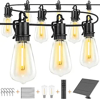 100FT Solar String Lights ourdoor Waterproof,Patio Lights Solar Powered with Remote,ST38 32 Vintage Edison Bulbs,Solar lights Outdoor Waterproof, Outside powered Hanging Lights for patio furniture set