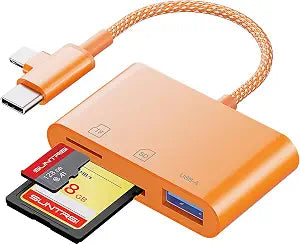 SD Card Reader for iPhone iPad Camera with USB C, Dual Card Slot USB Memory Card Reader Supports SD/TF Card Trail Camera Viewer SD Card Adapter Portable Micro SD Card Reader No App Parallel Port Cards