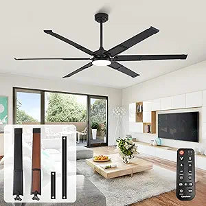 60 Inch Ceiling Fans with Lights and Remote, Living Room Office Library Cafe Indoor Outdoor Industrial, 5CCT Dimmable, Dual Color 6 Blades, 6 Speed Reversible Quiet DC Motor, Black/Wood Grain