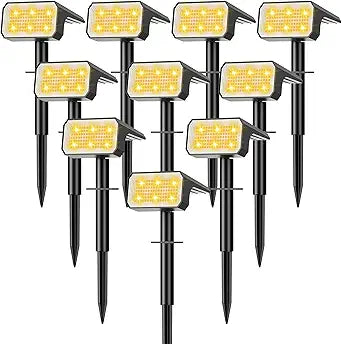 Solar Spot Lights Outdoor, [10 pack/118 LED] 4 Modes Auto On/Off Solar Landscape Spotlights, Ip67 Waterproof Solor Powered Pathway Lights for Outside Yard Garden Walkway Tree Patio (Warm White)