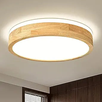 Pevfah Modern Dimmable Wood Flush Mount Ceiling Light, 2700K-6000K 5CCT Round Close to Ceiling Lighting Fixtures, Minimalist LED Ceiling Lamp for Bedroom, Kitchen, Hallway, Living Room-15.74in