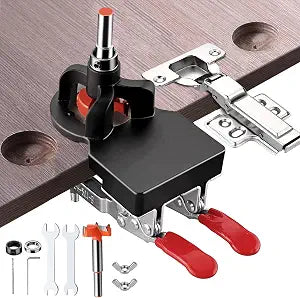 Adoles 35mm Concealed Door Hinge, Accurate Locking Cabinet Hinge, Aluminum Alloy DIY Pocket Hole Jig, 2 Retaining Clips, Adjustable Quick Punch Cabinet Hardware