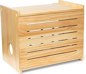 Wooden WiFi Router Storage Box - Deluxe Wall Mountable Decorative Modem Shelf Hider Cover with Cable Management System - Rustic Home Organization Solution for Routers Up to 11" Tall - Pine