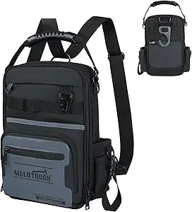 MELOTOUGH Small Tool Backpack for Men 30 Multi-Storage Pockets Heavy Duty Tool Bag Backpack with Dual-Form Shoulder Strap for Electrician, HVAC, Technician - Water Resistant (Grey)