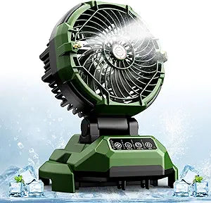 Lacoco Portable Misting Fan with 150  rotation, 30000mAh Rechargeable Battery Operated Fans, Outdoor Cooling Fan for Patio, BBQ, Worksite, Adjustable Base for 10-13in Bucket(No Bucket Included)