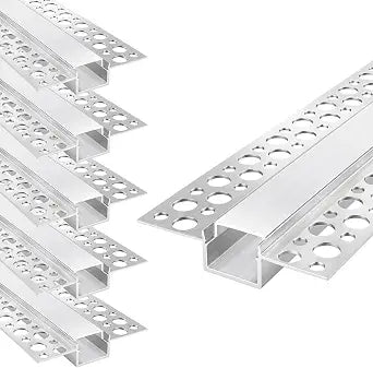 Plaster-in Double Edge Recessed LED Aluminum Channel 6 Pack, 3.3FT/1M Trimless LED Strip Diffuser Profile with Milky Cover for Drywall Ceiling and Wall, Fits up to 12mm LED Strips