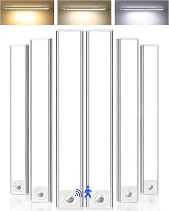 16inch Under Cabinet Lighting, 6Pack Rechargeable Motion Sensor Light Indoor, Magnetic Closet Lights with Dimmable & 3 Color Temps, Wireless Under Counter Lights for Kitchen, Stairs