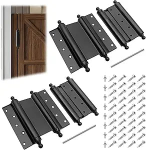 6" Double Action Spring Hinges, 4 Pack Self Closing Door Hinges for Indoor/Outdoor Saloon Cafe Pub Swinging Doors, Cold Rolled Steel, Including Pins and Screws (Black, 6"-4 Pack)