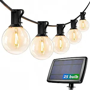 Lepro Solar Outdoor String Lights Patio Bistro Lights, 25ft 26 LED G40 Bulbs, USB Rechargeable Portable Edison Caf String Lights for Porch, Pergola, Backyard, Garden, Pool, Party, Camping, 3600mAh