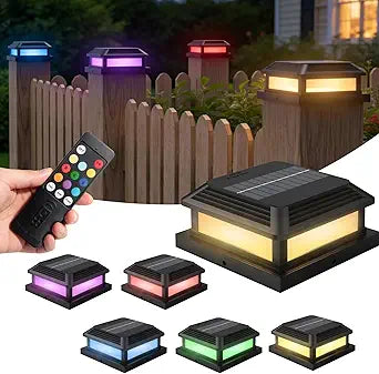 6-Pack Solar Post Cap Lights,RGB Fence Post Solar Lights with Remote,IP44 Waterproof Outdoor Solar Lights for Garden Patio Yard