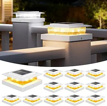 NIORSUN Solar Post Cap Lights Outdoor Waterproof, 4x4 Post Solar Lights 2 Color Modes, Fence Posts Solars Light for Deck Patio Garden Deco, 4x4 Posts Caps Wood Vinyl, 5x5 Vinyl, 12 Pack (White)