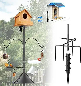 Bird Feeder Pole Squirrel-Proof, 93 Inch Heavy Duty Bluebird House Pole Kit for Outdoor Garden, Feeder Stand Adjustable with 5-Prongs Base for Hanging Plants, Bird Feeders (Shape 1)