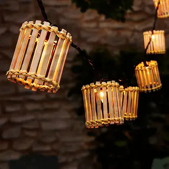 Outdoor-String - Handmade Bamboo Lantern Boho 5Ft,10 incandescent bulbs