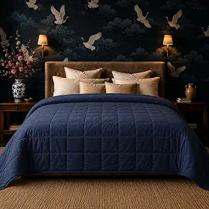 HomeSmart 50lbs Weighted Blanket King Size, Extra Heavy Weighted Blanket, Ultra Soft Breathable Fabric, Also Fits California King Beds, Navy