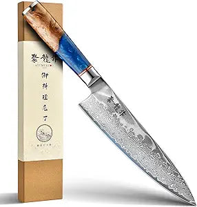ATUMURYOU Japanese Chef Knife, 8 Inch Damascus Kitchen Knife with VG10 Steel, Ultra Sharp Professional Cooking Knives with Resin Wood Handle, Perfect Father Day Gifts
