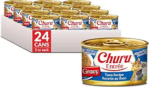 INABA Churu Entre in Gravy for Cats, High Protein & Moisture, Prebiotic Wet Cat Food, 3oz. per Can, 24 Cans Total, Tuna Recipe