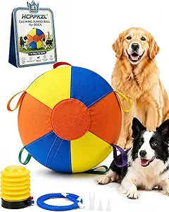 10/18/22" Calming Jumbo Ball for Dogs Durable Tear-Resistant Inflatable Big Ball Tough Herding for Play Exercise Toy with Heavy-Duty Handle Cover & Pump Fun Doggy Herding Dog Giant Tennis(A,10in)