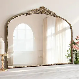 Micasso Large Vintage Gold Mirror: 40"x29" French Baroque Antique Arched Mirror - Traditional Ornate Decorative for Wall/Fireplace/Mantel/Entryway/Bathroom/Hallway - Home Decor for Living Room