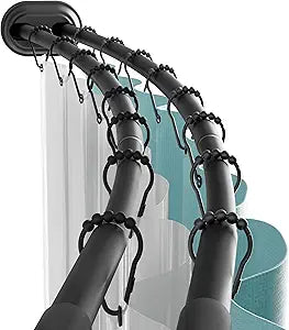Zenna Home Double Curved Shower Curtain Rod, No Drill, 50-72 Inch Adjustable Tension Curved Shower Rod for Bathroom, Rustproof Double Rod, Non-Slip, Adds Room in Shower, Matte Black