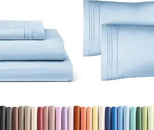 Sky Blue 3-Piece Sheet Set & Pillowcase Bedding Bundle (Twin Size) - Complete Twin Sheet Set & 2 Pillowcases w/ Deep Pockets up to 16 inches - Comfy, Hotel Luxury Quality - Soft, Breathable & Cooling