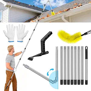 Hysagtek 13FT Upgraded Gutter Cleaning Tools - Adjustable Long-Reach Rain Gutter Cleaning Brush, No Ladder Needed Removes Leaf Debris from Roof Gutters, Leaf Cleaning Kit with Brushes & Shovel