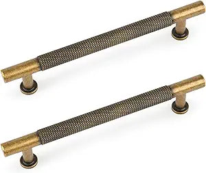 5 Pack Matt Coffee Bronze Solid Brass Cabinet Handles,Kitchen Drawer Pulls, 5 Inches Furniture Door Handles for Cupboard Bedroom Wardrobe(Modern Reticulation)