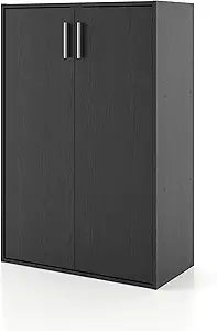 Homes: Inside + Out Apexa 3-Tier Stackable Wood Bookcase with Doors, Cube Storage Organizer Shelves, Small Food Pantry Cabinet, Dorm Teen Room Decor & Bedroom, Home Office, Kitchen, Black