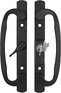 Sliding Glass Patio Door Handle Replacement Set, Zinc Diecast, Fits 1-3/8" to 2-1/4" Thick Doors, 3-15/16inch(10cm) Hole Spacing Keyed (Centered, Black)