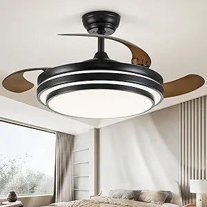 FIDGRA 48 Inch Fandelier Ceiling Fan with Light, Retractable Ceiling Fan with Lights for Bedroom Living Room Dinning Room, Chandelier with Fan 6 Speed, 3 Color Temperature-Black