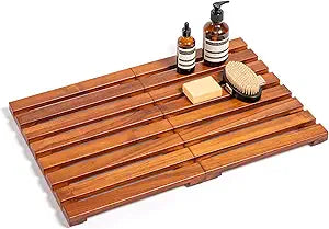 Premium Teak Shower Mat - 24" x 16" Non-Slip Wooden Bath Mat for Bathroom Floor, Fast-Drying Spa-Style Solid Wood Duckboard, Indoor & Outdoor Use