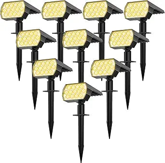 WELALO Solar Spot Lights Outdoor, [10 Pack/65 LED/3 Modes] 2-in-1 Solar Landscape Spotlights, Solar Powered Security Lights, IP68 Waterproof Wall Lights for Walkway Yard Garden Driveway(Warm White)