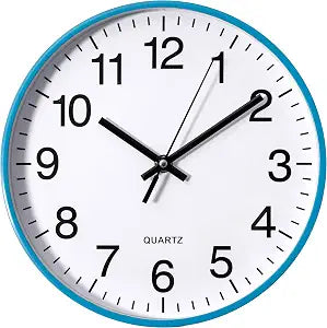 Clockswise Blue 10-in Analog Clock Silent, Non-Ticking for Wall - Battery-Operated Perfect for Home Office, Farmhouse Kitchen, Entryways, Dining Rooms and Bedroom Decor, School and Bathroom Clock