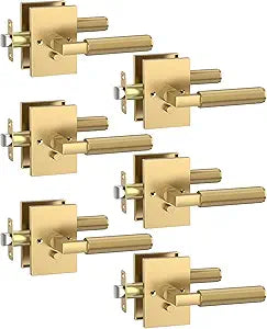 Asidrama 6 Pack Champagne Bronze Privacy Door Handles, Door Lever with Door Knobs Indoor for Bedroom or Bathroom, Heavy Duty Door Handles Interior with Locks for Left Right Sided Doors