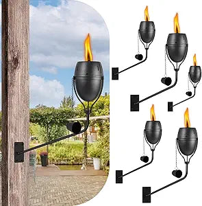 Wall Mounted Citronella Torches Set of 6, 14 Oz Garden Torches for Outside, Refillable Flame Light Torch, Outdoor Metal Torch for Yard, Patio, Deck, Garden, Party, Landscape