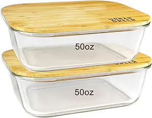 Urban Green Glass Container with Bamboo Lid, 2 Pack of 50oz, Large Glass food storage Container with Lids, Meal Prep Containers Set of 2