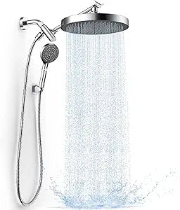 FASDUNT High Pressure Rain Shower Head with Handheld Spray Combo, 10" Rainfall Shower Head with Adjustable Integrated Extension Arm, Detachable Dual Shower Heads with 80" Long Stainless Steel Hose