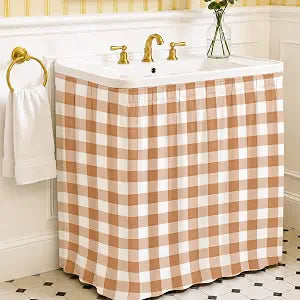 Eleshine Fabric Sink Skirt, Self-Adhesive Waterproof Under Sink Curtain